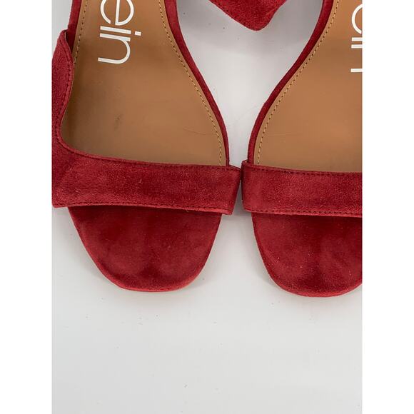 CALVIN KLEIN Women's Red Faux-Suede Open Toe Block-Heel Ankle Strap Sandals SZ 7 - Picture 4 of 9